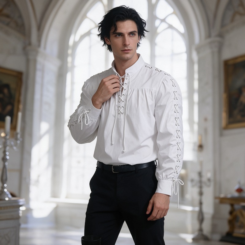 Men Medieval Pirate Lace Up Sh - Medieval Gothic Lace Up Pirate Shirt recension och pris