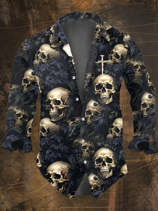 Halloween Men's Dark Skull Pri - Vintage Hawaiian Floral Shirt recension och pris