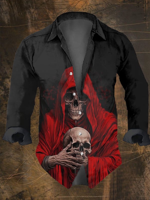 Halloween Men's Dark Skull Pri - Vintage Hawaiian Floral Shirt recension och pris