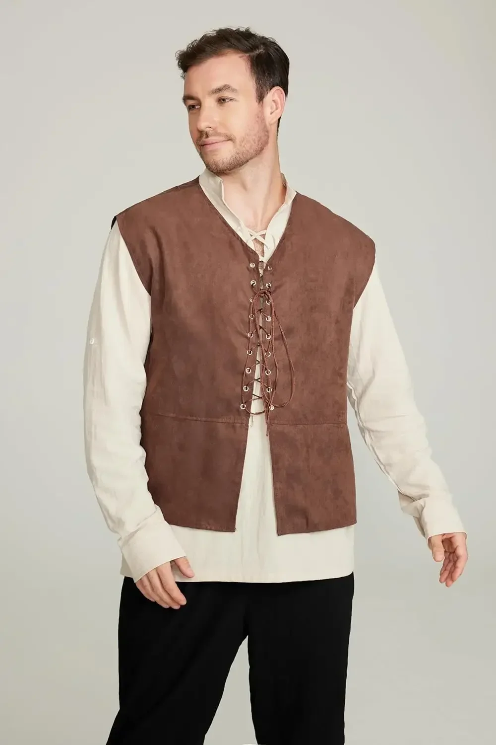 2-piece Set Men's Medieval Pir - Medieval Gothic Lace Up Pirate Shirt recension och pris